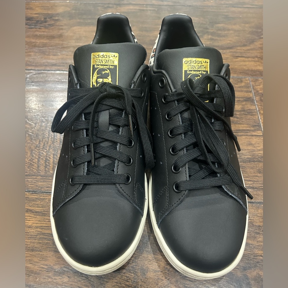 adidas Black Stan Smith Sneakers with Gold Tongue Label
